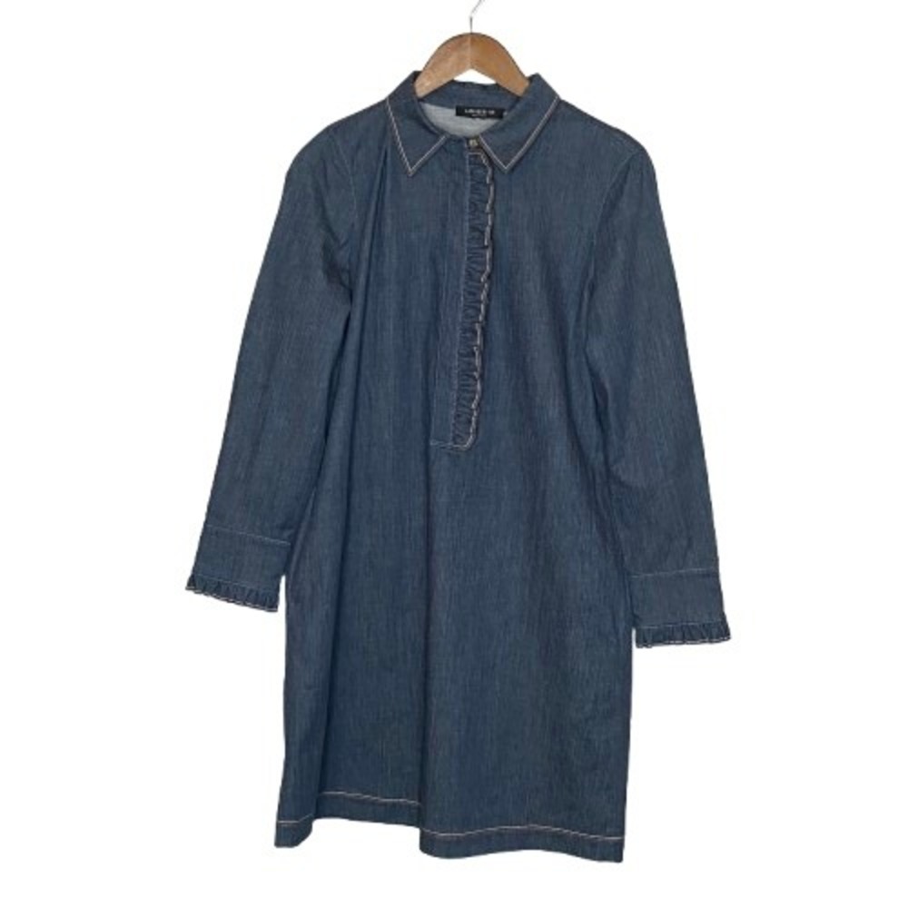 Lafayette 148 Womens Denim Shirt Dress Large Blue Western Quiet Luxury Preppy - Picture 2 of 10